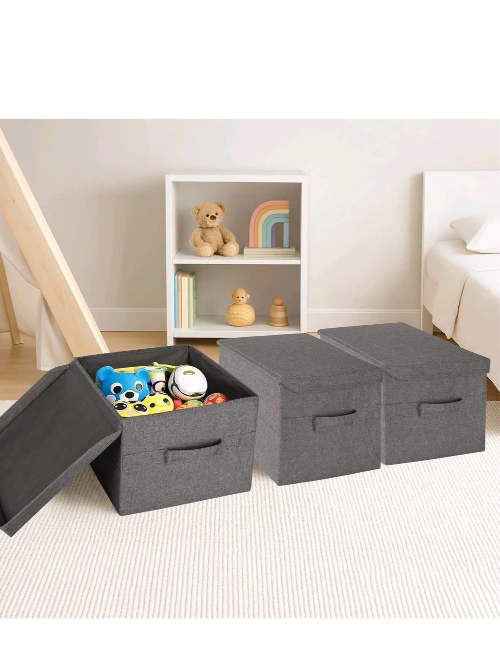 Allspace Collapsible Fabric Storage Organizer, 3 Pack Gray 15.5